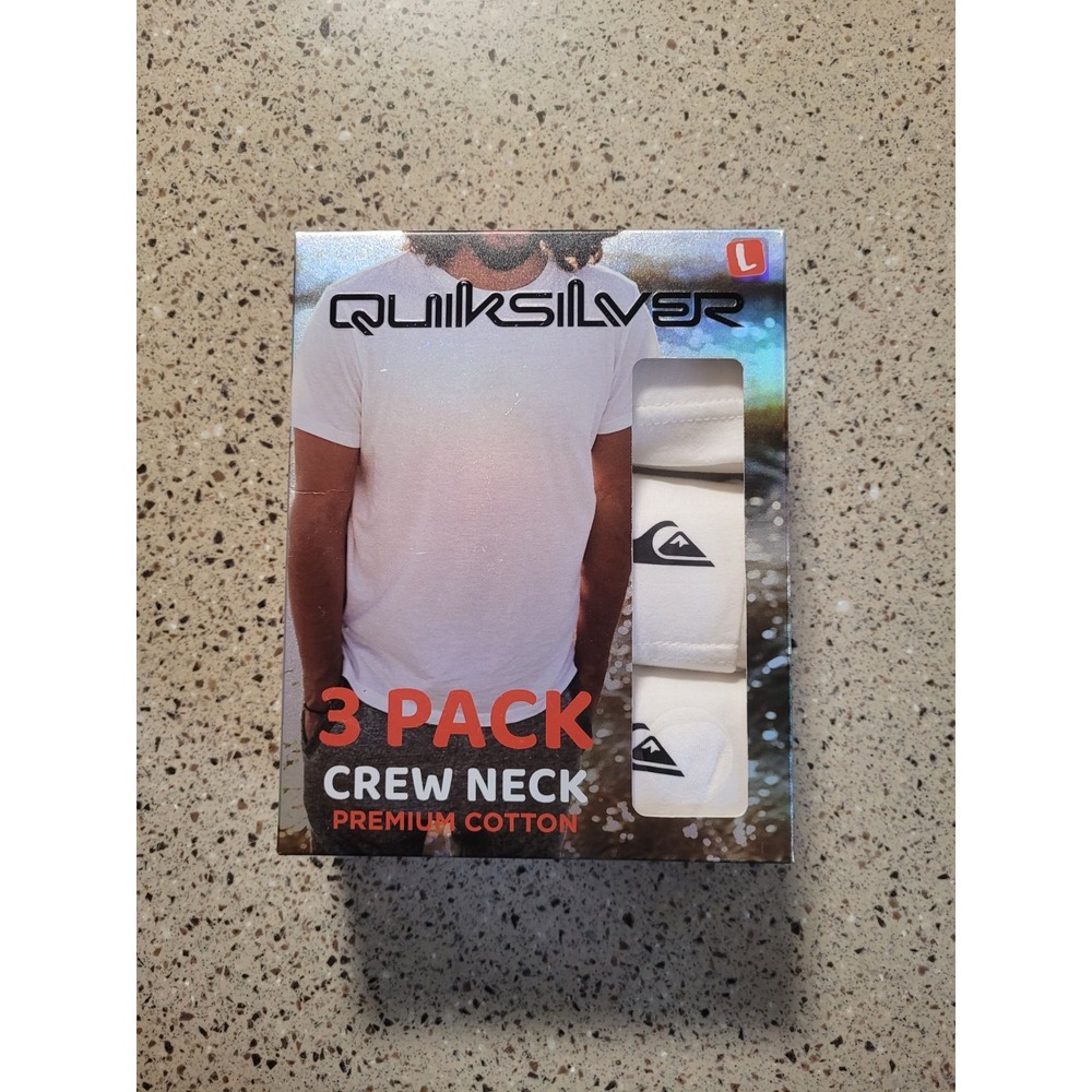 3-Pack Quiksilver Mens Large 42-44 Crew Neck Premium 100% Cotton White Tshirts